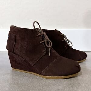 Toms Suede Lace Up Wedge Heel Shoe Booties Sneakers Chocolate Brown Size 7W